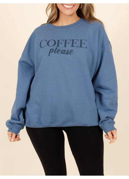 Letter printed blue loose fitting hoodie