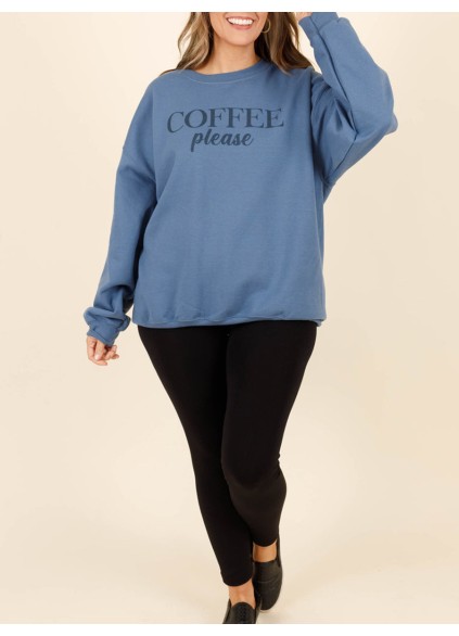 Letter printed blue loose fitting hoodie