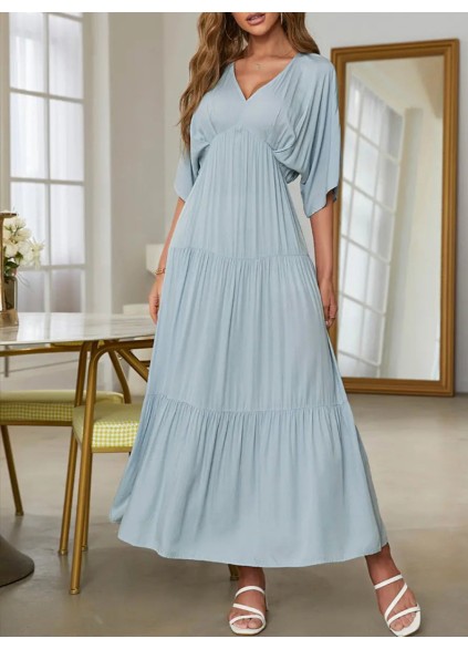 Light blue V-neck full skirt