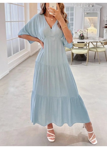 Light blue V-neck full skirt