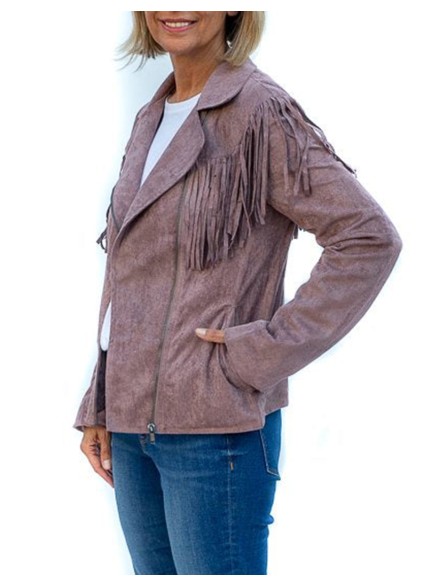 Light purple suede tassel motorcycle jacket