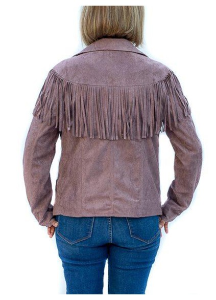 Light purple suede tassel motorcycle jacket