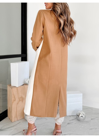 Long sleeve lapel color matching coat