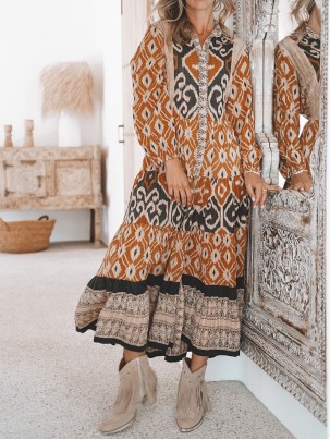 long-sleeved ethnic dress