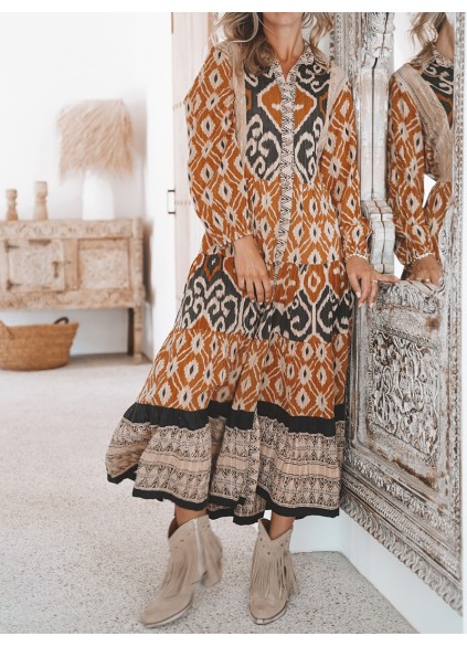 long-sleeved ethnic dress