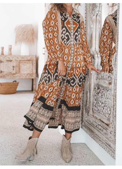 long-sleeved ethnic dress