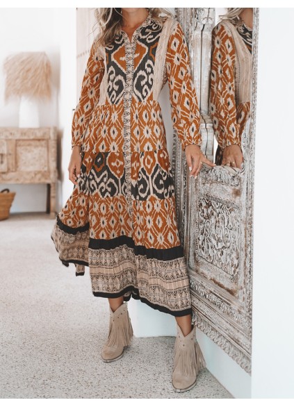 long-sleeved ethnic dress