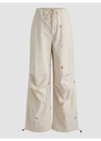 Mid Waist Floral Parachute Jogger Trousers