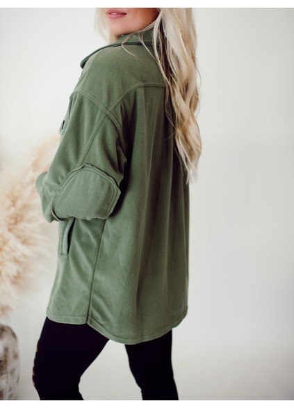 Women's Green Pocket Button Coat