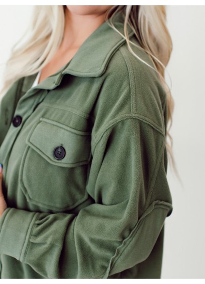 Women's Green Pocket Button Coat