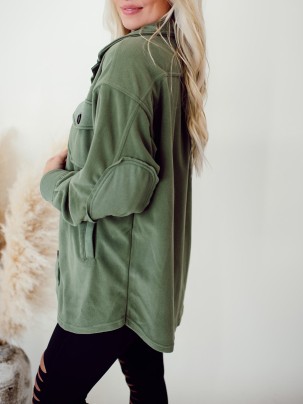 Women's Green Pocket Button Coat