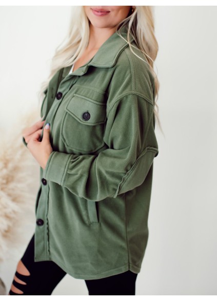 Women's Green Pocket Button Coat