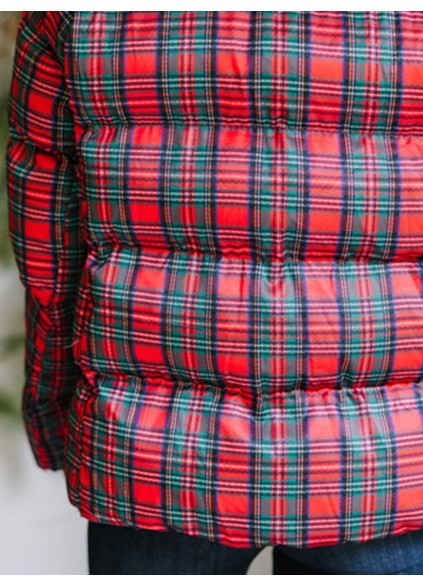 Red Tartan Plaid Puffer Jacket