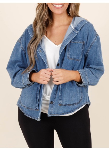 Multi pocket hooded denim jacket