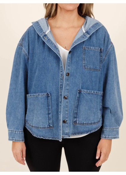 Multi pocket hooded denim jacket