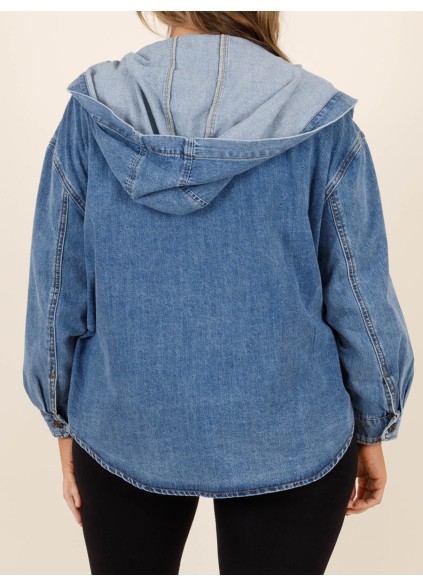 Multi pocket hooded denim jacket