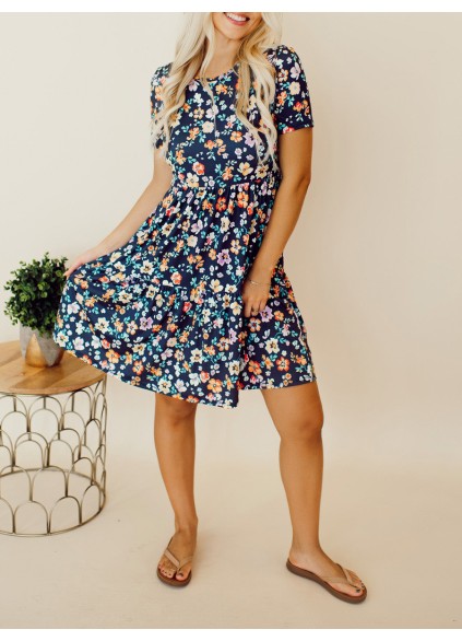 Navy Blue Flower Doll Dress