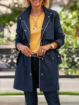 Navy layered drawstring trench coat