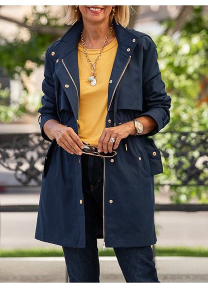 Navy layered drawstring trench coat