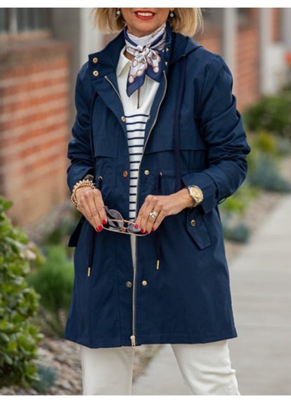 Navy layered drawstring trench coat