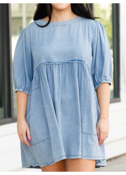 Open back denim loose fitting dress