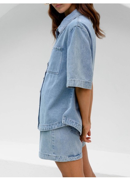 Oversized Denim Shirt  Light Wash