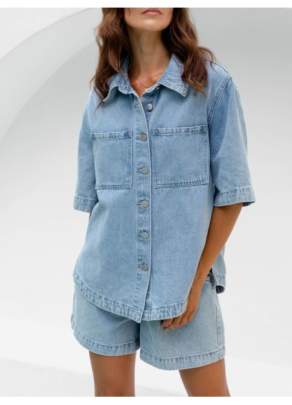 Oversized Denim Shirt  Light Wash