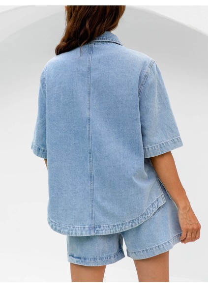 Oversized Denim Shirt  Light Wash