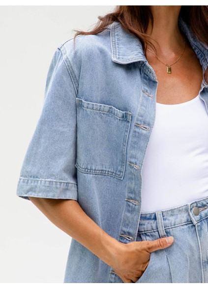 Oversized Denim Shirt  Light Wash