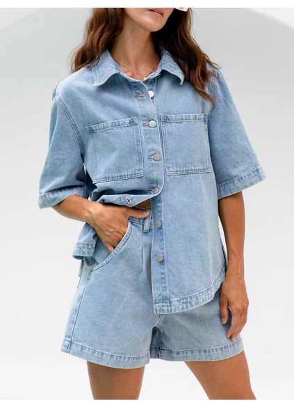 Oversized Denim Shirt  Light Wash