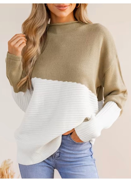 Patchwork color turtleneck sweater