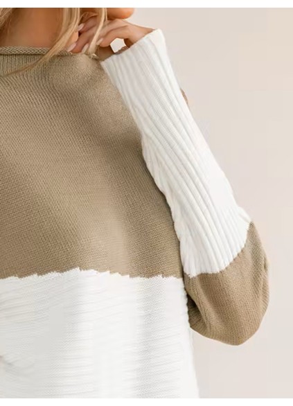 Patchwork color turtleneck sweater