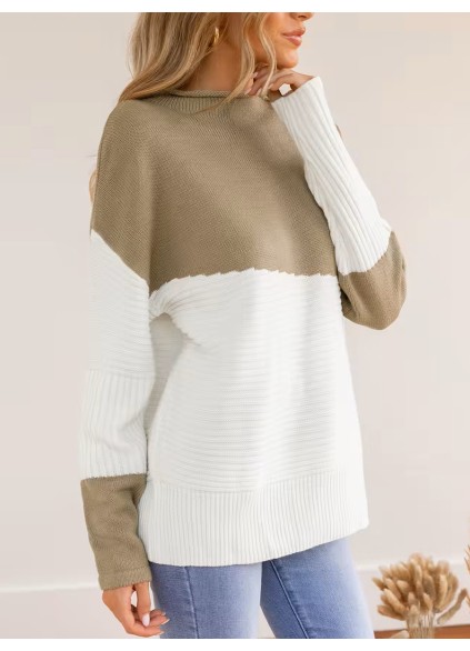 Patchwork color turtleneck sweater