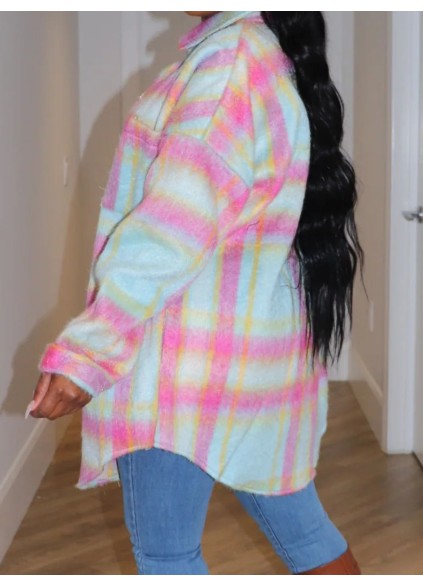 Pink blue flannel shirt jacket