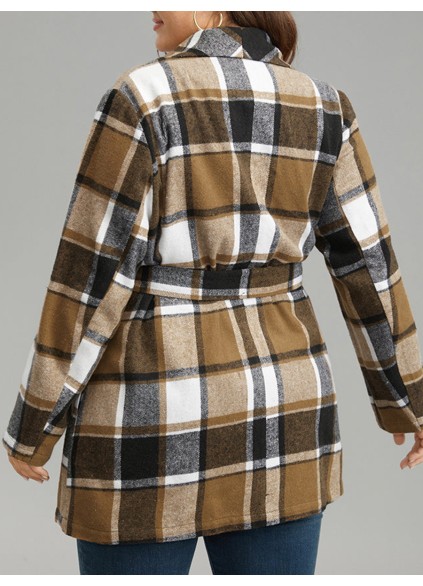 Plus-size women's elegant plaid coat