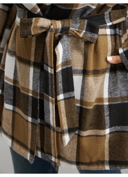 Plus-size women's elegant plaid coat