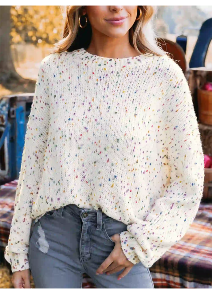 Rainbow Pom Pom Drop Sleeve Sweater