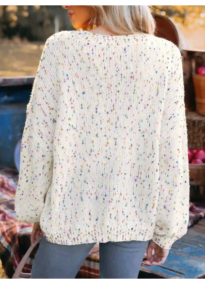 Rainbow Pom Pom Drop Sleeve Sweater