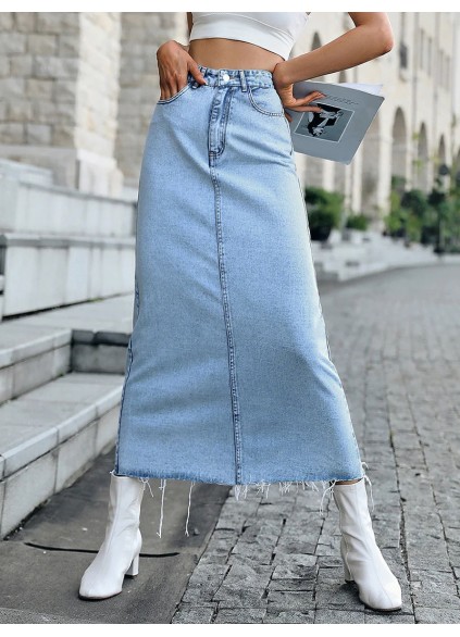 Raw Hem Denim Skirt