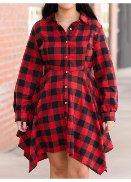 Red checkered irregular dress