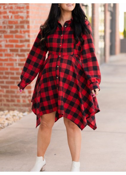 Red checkered irregular dress