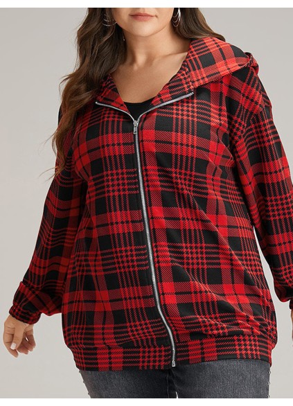 Red plaid hooded coat