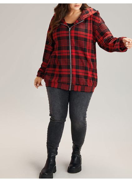 Red plaid hooded coat