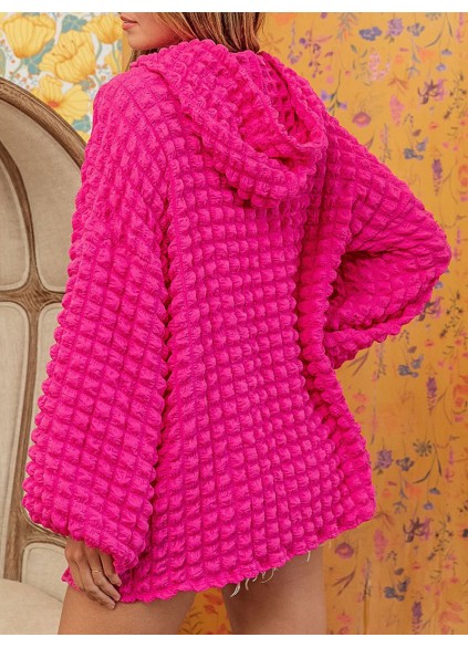 Rose Bubble Textured Waffle Hoodie