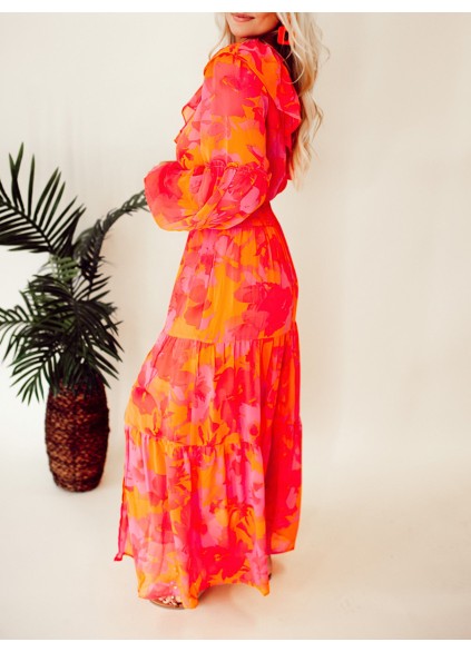 Rose Orange Flower Single Shoulder Long Dress