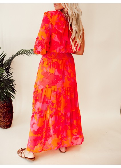 Rose Orange Flower Single Shoulder Long Dress