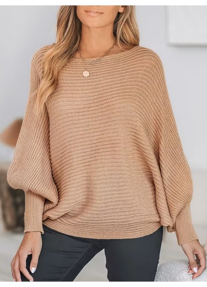 Sand Ribbed long Sleeve Sweater