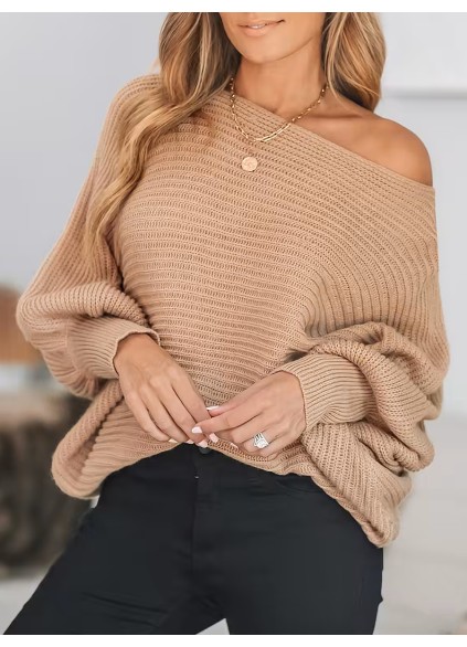 Sand Ribbed long Sleeve Sweater