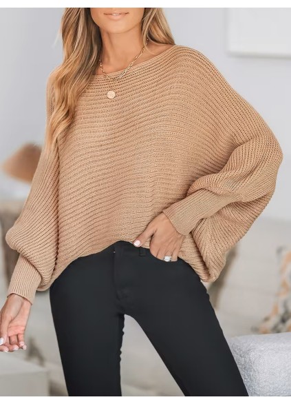 Sand Ribbed long Sleeve Sweater