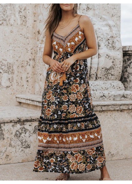 Sexy Bohemian halter print dress